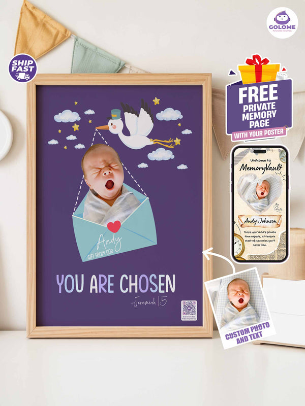 Personalized Baby Poster – “You Are Chosen” Christian Nursery Wall Art with Custom Photo